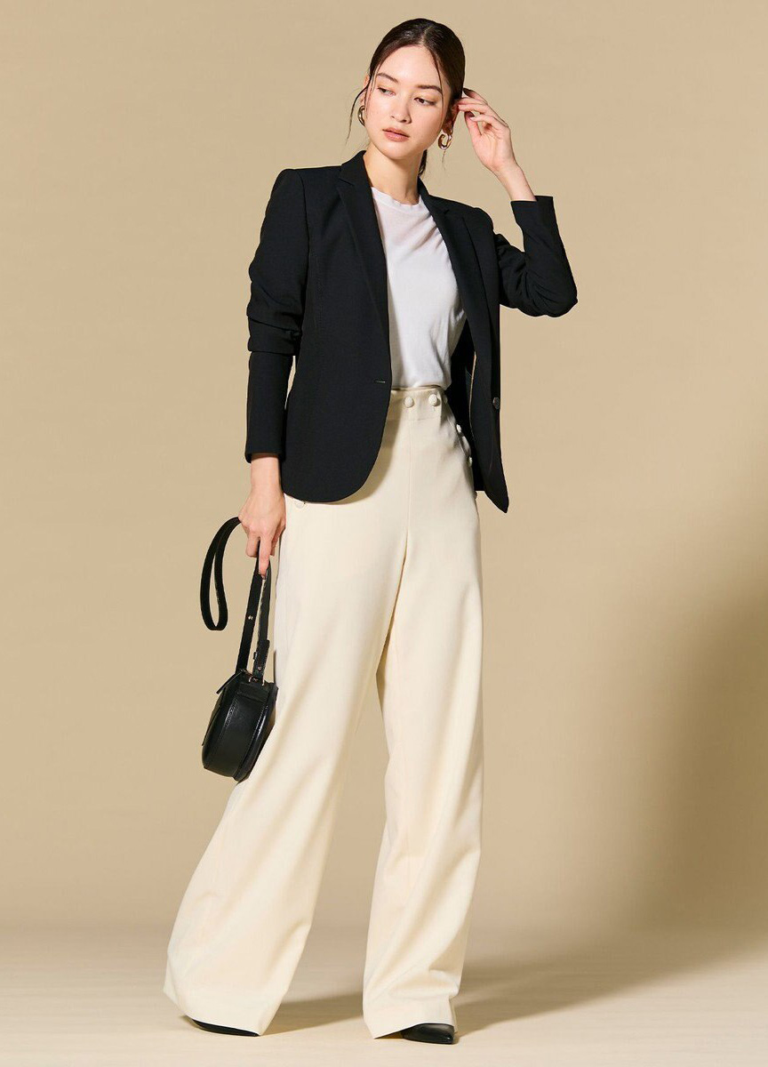 腰間釦飾海軍風寬褲